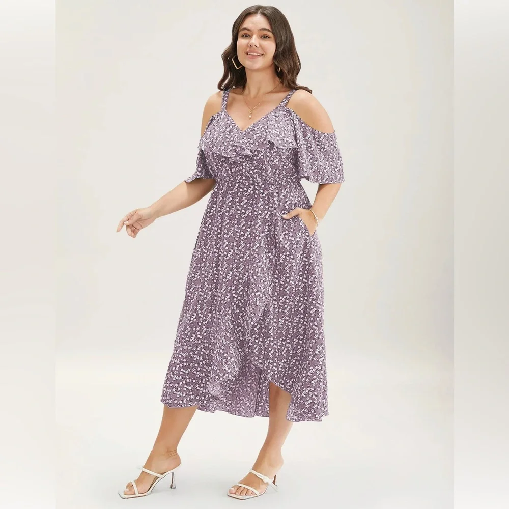 NWT Bloomchic Floral Cold shoulder asymmetrical size 3X 22/24🌸BC BAG 03 - Picture 3 of 11